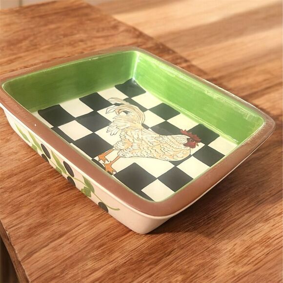 Home Essentials & Beyond Checkerboard Rooster Square Baking Dish Multicolor 9.75 - Picture 6 of 6
